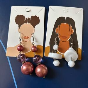 90s Purple Round and White Shapes Beaded Earrings